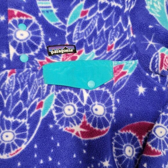 Patagonia Synchilla Pullover Jacket Womens Small Snap T Moon Owl Blue Fleece GUC - Picture 8 of 16